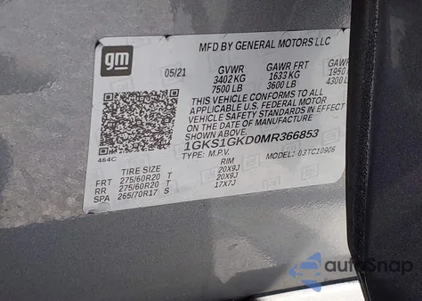 2021 GMC Yukon Xl 2Wd Slt from USA, damaged, VIN 1GKS1GKD0MR366853